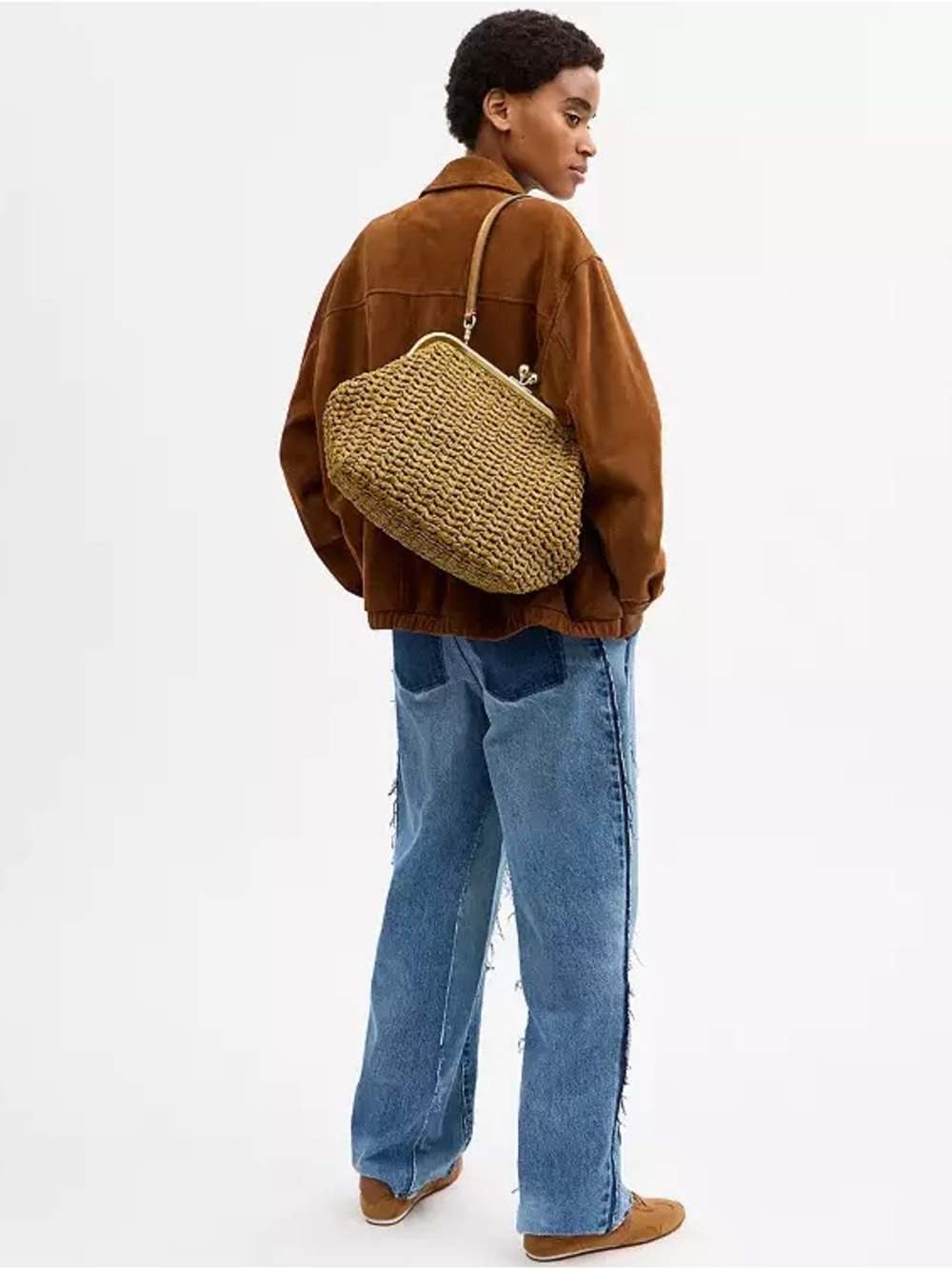 Coach Kisslock Frame Bag 27 Brass/Muted Olive Straw & Calf Leather NWT - Picture 13 of 16